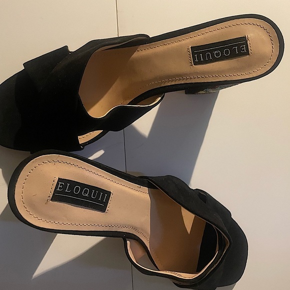 Eloquii Black Mules Size 8 Medium with Decorative Embroidered Block Heels NWOT - Picture 3 of 12